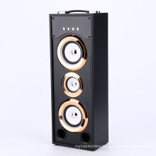 Portable metal plating speaker circle+imitation leather outlook wood body speaker cabinet